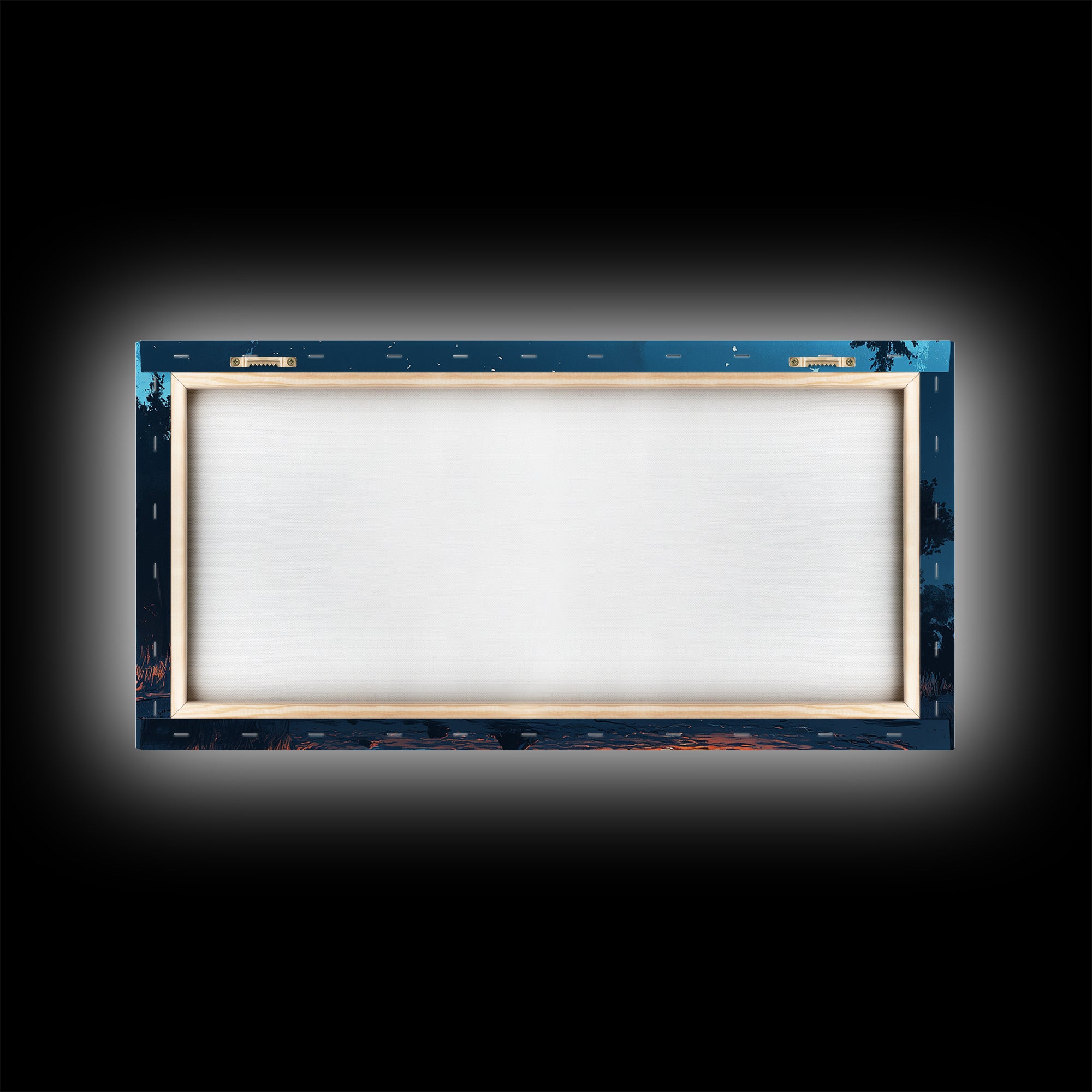 Campfire by lake, coastal decor, nautical wall art, scenic night, moody painting, extra wide art, panoramic art, canvas print, above sofa art