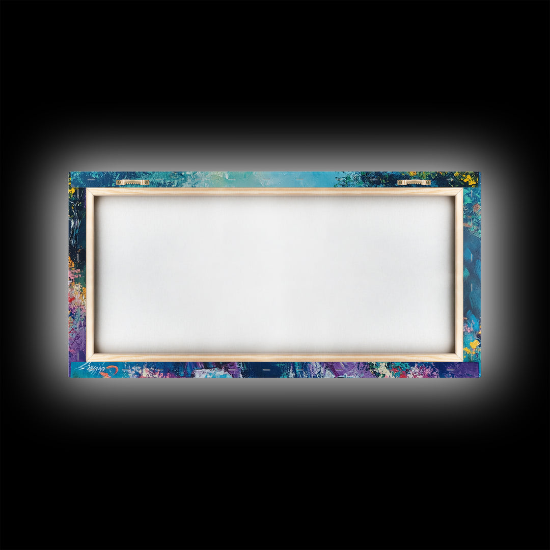 Coastal Cliff, vibrant ocean painting, surf wall art, Hawaii art, seascape painting, colorful beach art, Framed Canvas Print, extra wide art