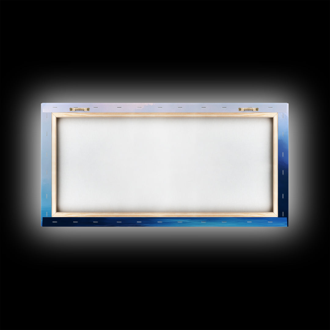 Blue Mountain Mist, Moody Landscape, Coastal Landscape Art, Minimalist Art, Extra Wide Art, Framed Canvas Print, Living Room Art