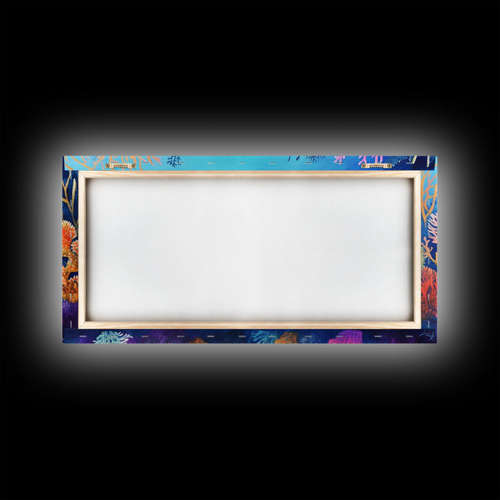 Coral Reef, ocean painting, whimsical art, koi fish painting, marine life art, vibrant wall art, coastal decor, Framed Canvas Print