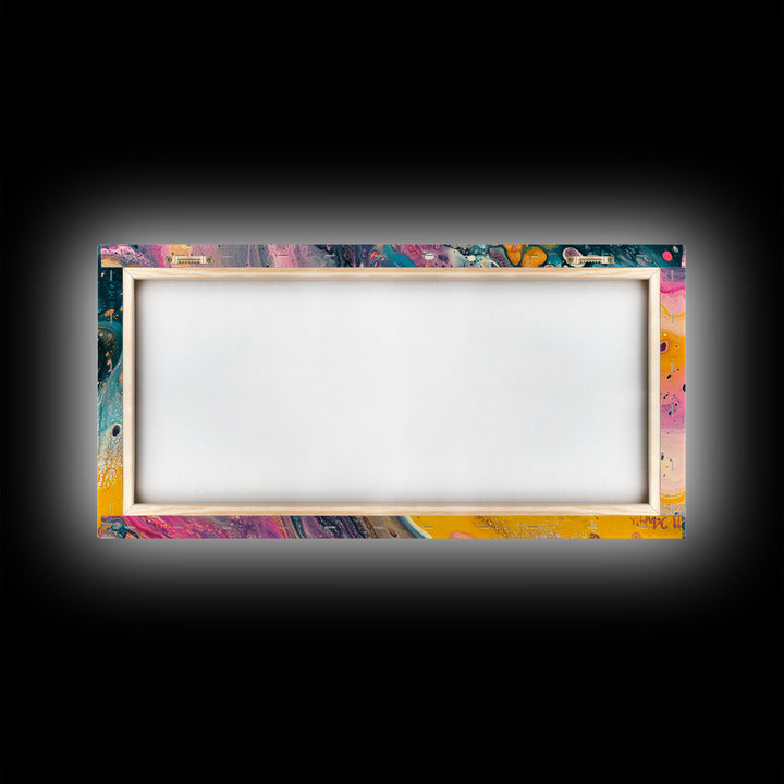 Abstract Galaxy, blotter art, cosmic painting, psychedelic art, vibrant colors, wabi sabi art, contemporary art, Framed Canvas Print