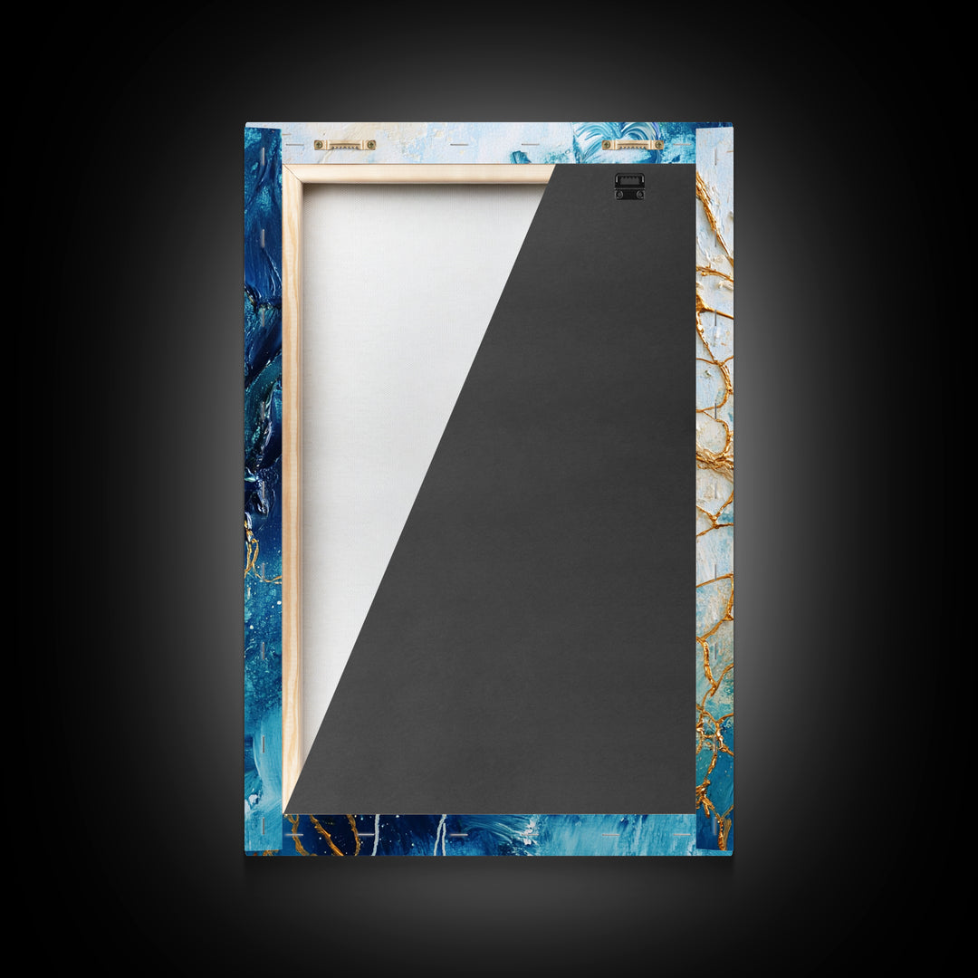 Abstract Ocean Painting, Coastal Wall Art, Blue and Gold Art, Nautical Decor, Contemporary Seascape, Canvas Print