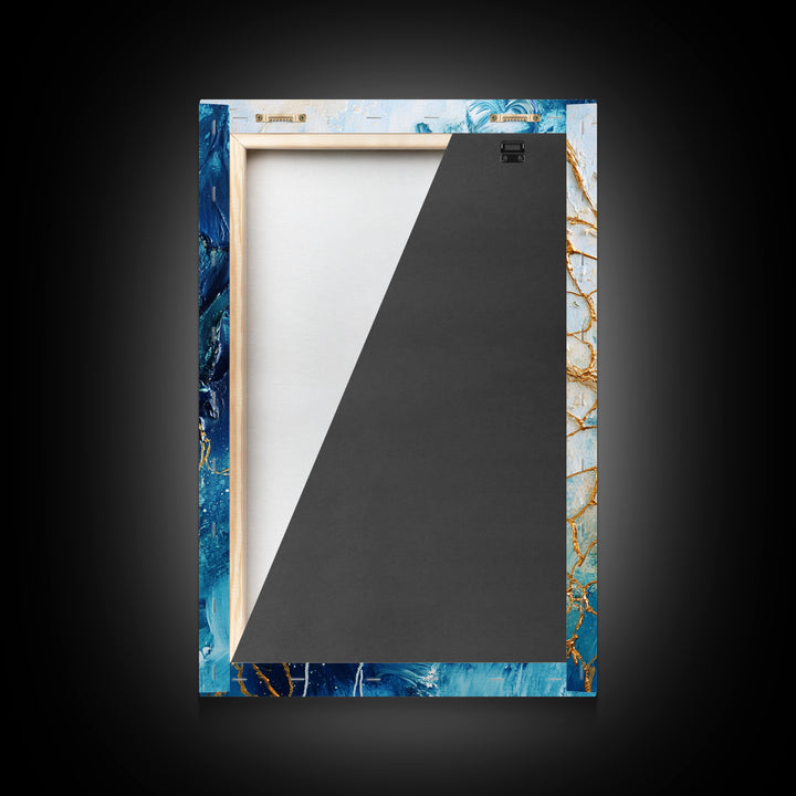 Abstract Ocean Painting, Coastal Wall Art, Blue and Gold Art, Nautical Decor, Contemporary Seascape, Canvas Print