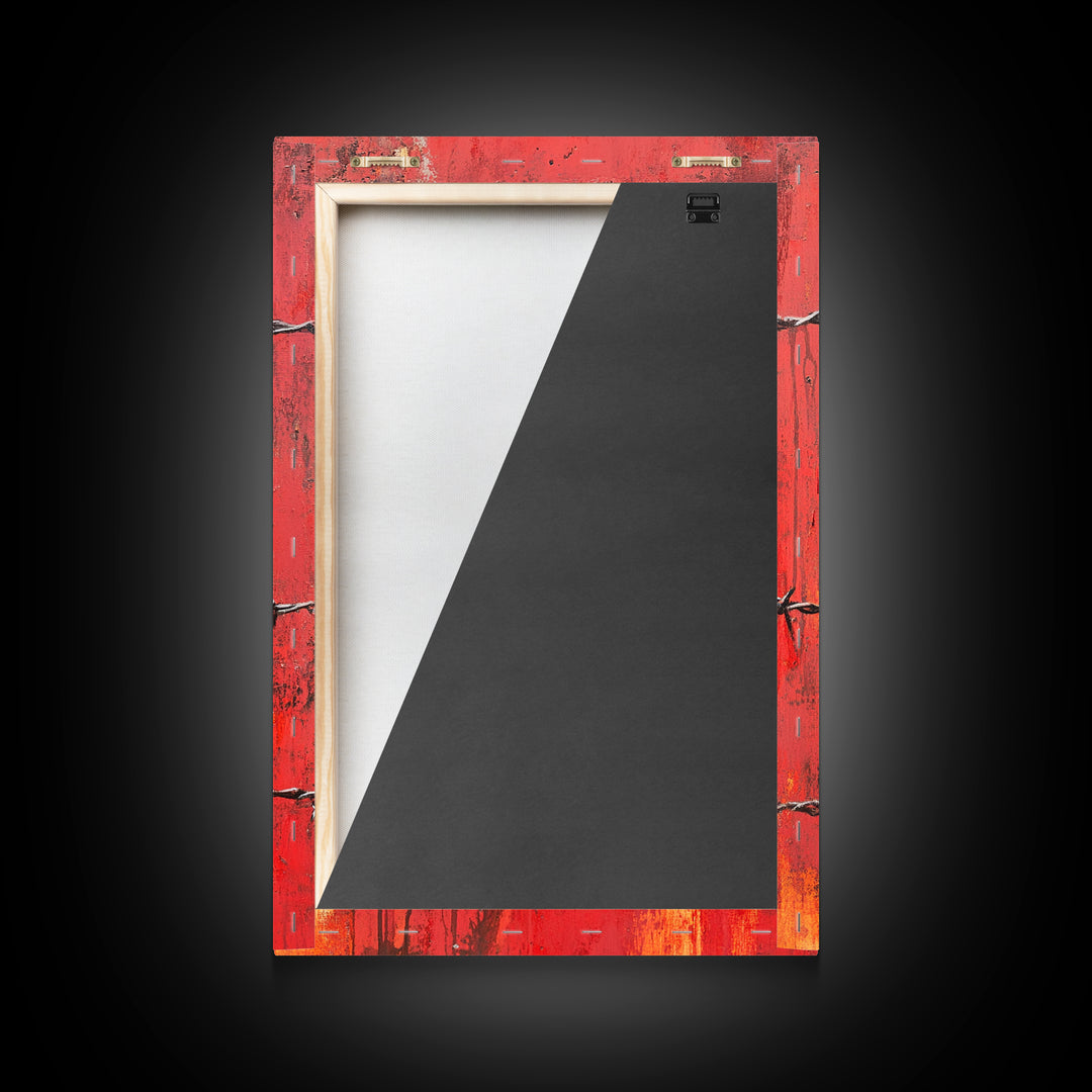 Barbed Wire, Chicano Art, Industrial Wall Art, Rustic Decor, Moody Art, Red Abstract Art, Framed Canvas Print, Gift Idea