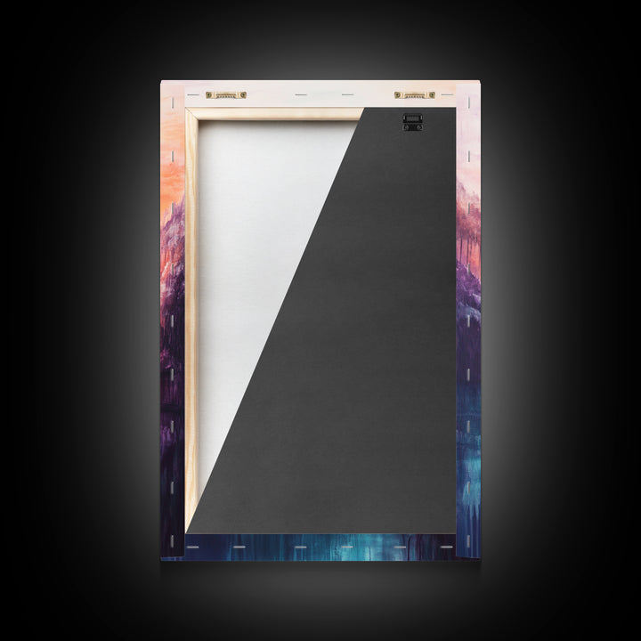 coastal decor, mountain painting, pink orange wall art, sunrise painting, landscape painting, Framed Canvas Print, abstract wall art