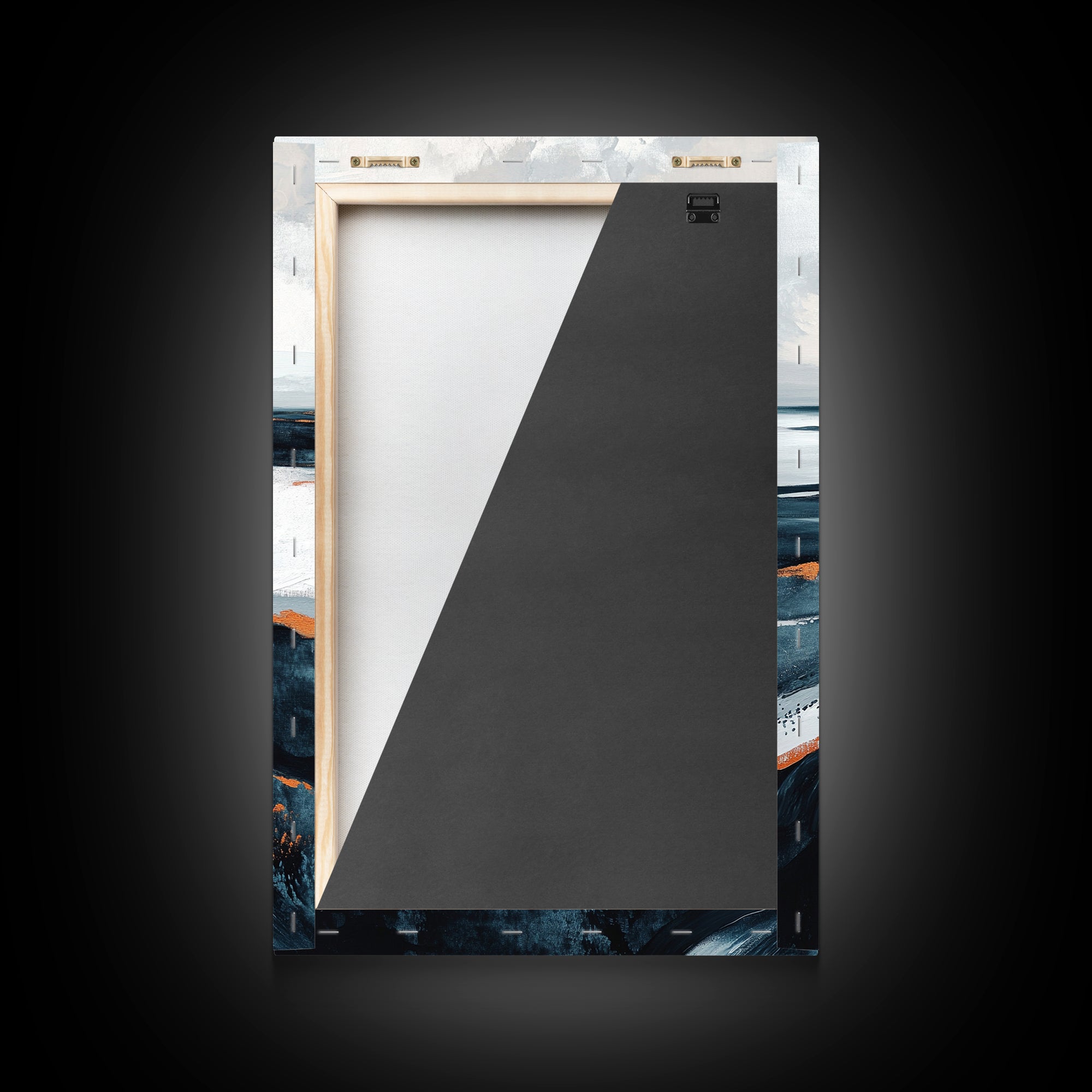 abstract seascape painting, blue and green wall art, modern coastal decor, wabi sabi art, Framed Canvas Print, extra wide art, moody art