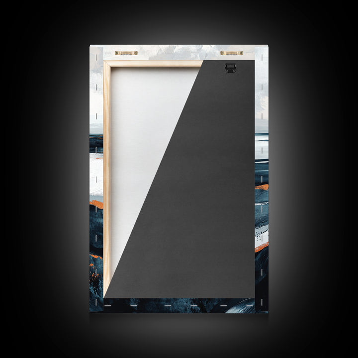 abstract seascape painting, blue and green wall art, modern coastal decor, wabi sabi art, Framed Canvas Print, extra wide art, moody art