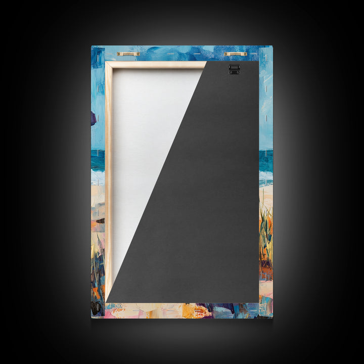 Beach Umbrella, Coastal Wall Art, Seascape Painting, Nautical Decor, Ocean Painting, Coastal Landscape Art, Framed Canvas Print