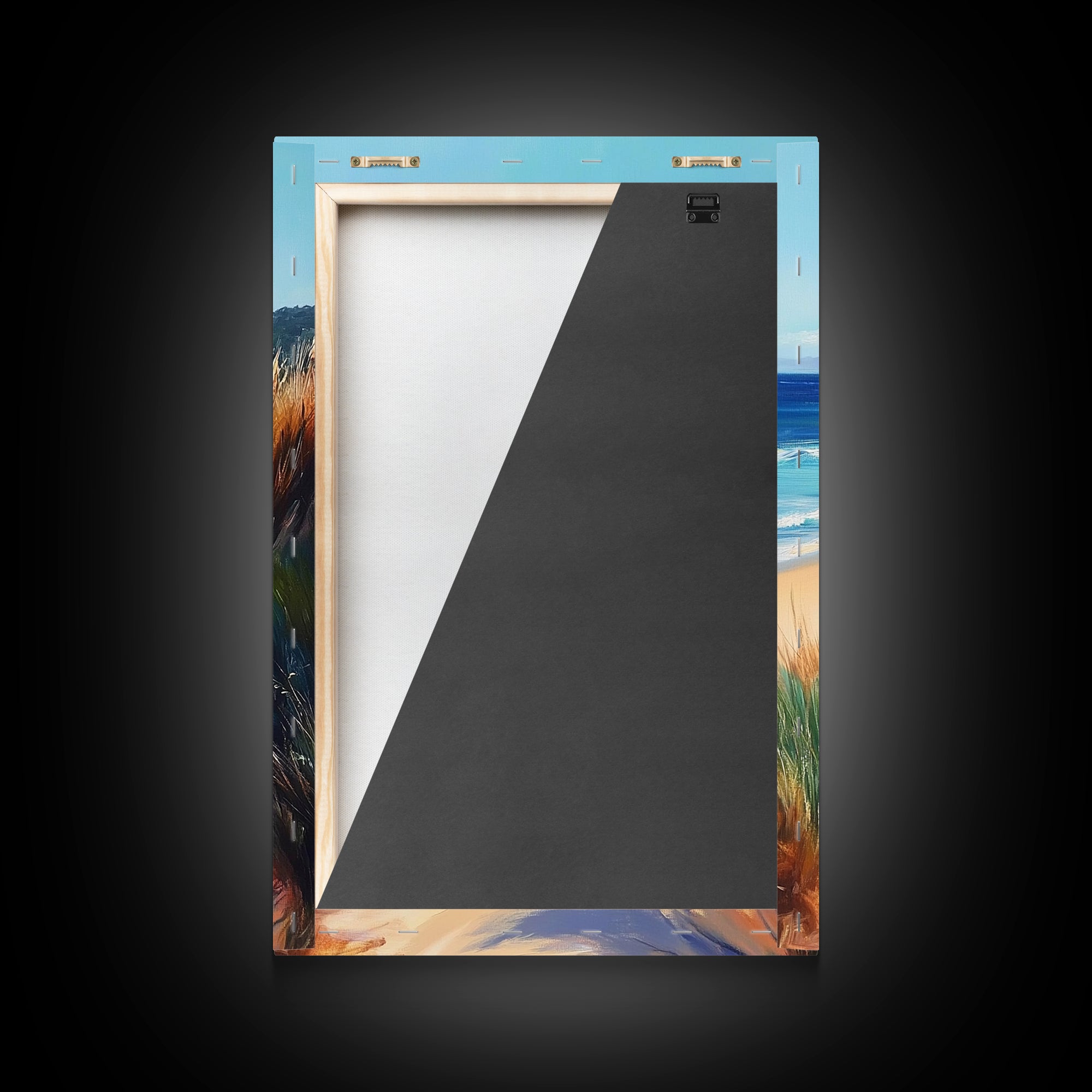 Coastal Sand Dunes Framed Canvas Print Serene Beach Painting, Ocean Landscape Wall Art, Relaxing Bedroom Decor, Nautical Home Style