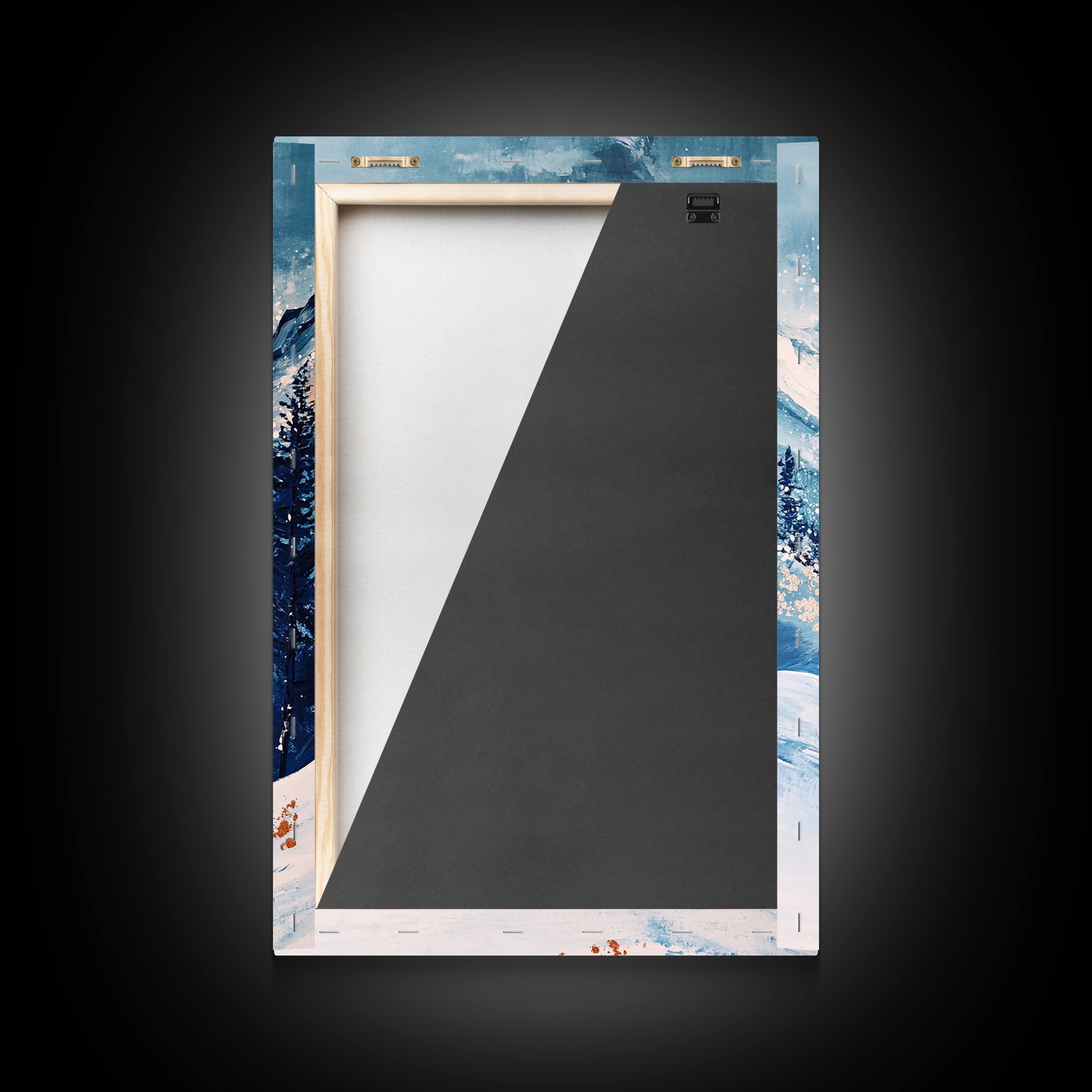 Blue Winter Wonderland Canvas Print Snowy Mountain Art, Nordic Landscape Painting, Ski Lodge Wall Decor, Christmas Holiday Artwork