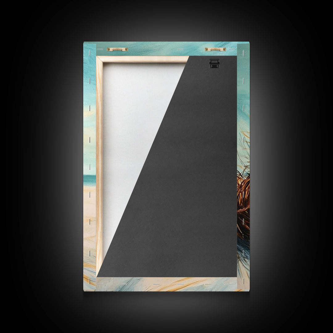 Beach Tumbleweed Painting Framed Canvas Print Coastal Wall Art Ocean Sand Decor Minimalist Art Boho Beach House Wall Accent