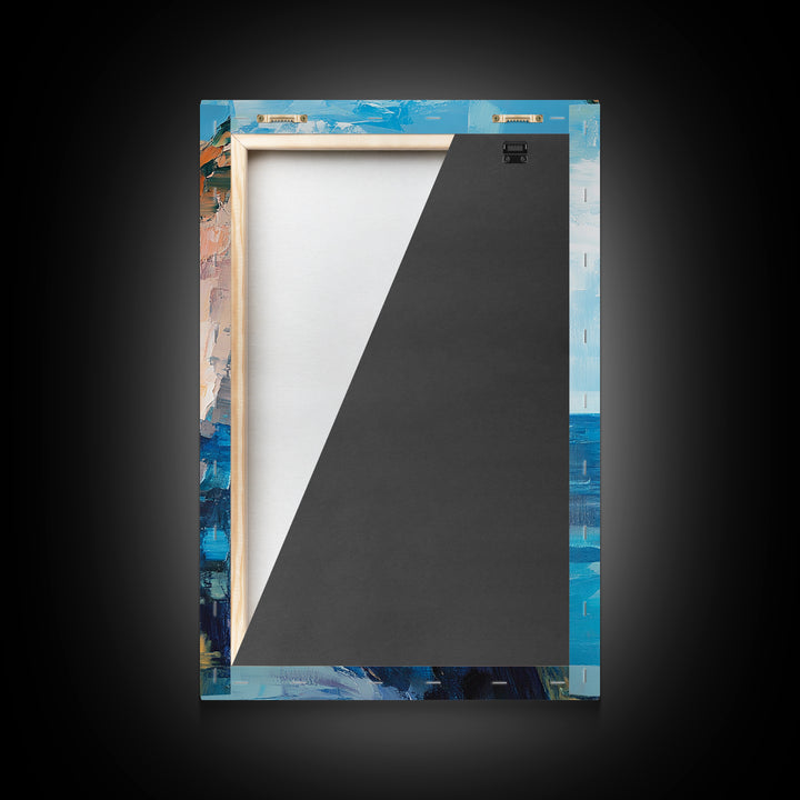 Coastal Cliff Art Framed Canvas Print | Beach Wall Decor | Ocean Landscape Painting | Seaside Home Art | Nautical Wall Art