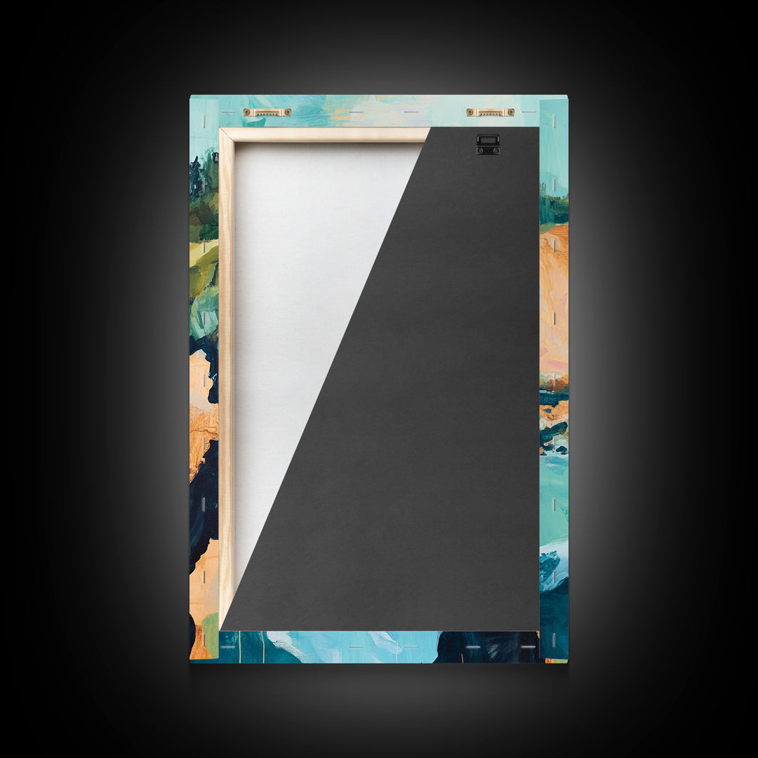 Coastal Cliffs, Nautical Painting, Seascape Painting, Rustic Decor, Extra Wide Art, Above Bed Wall Art, Framed Canvas Print