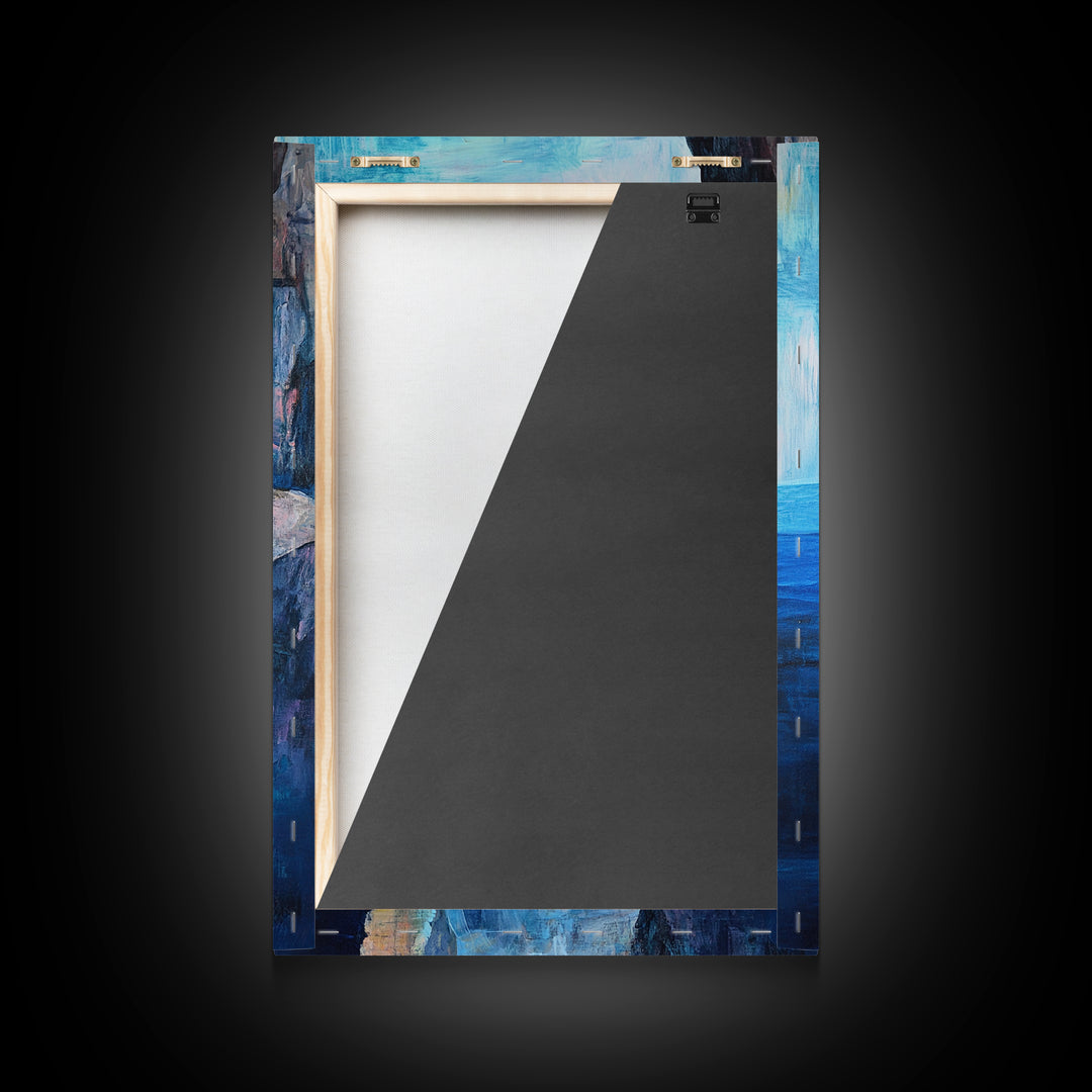 Cliffside Village, Mediterranean Art, Coastal Wall Art, Seascape Painting, Boho Art, Rustic Wall Art, Framed Canvas Print