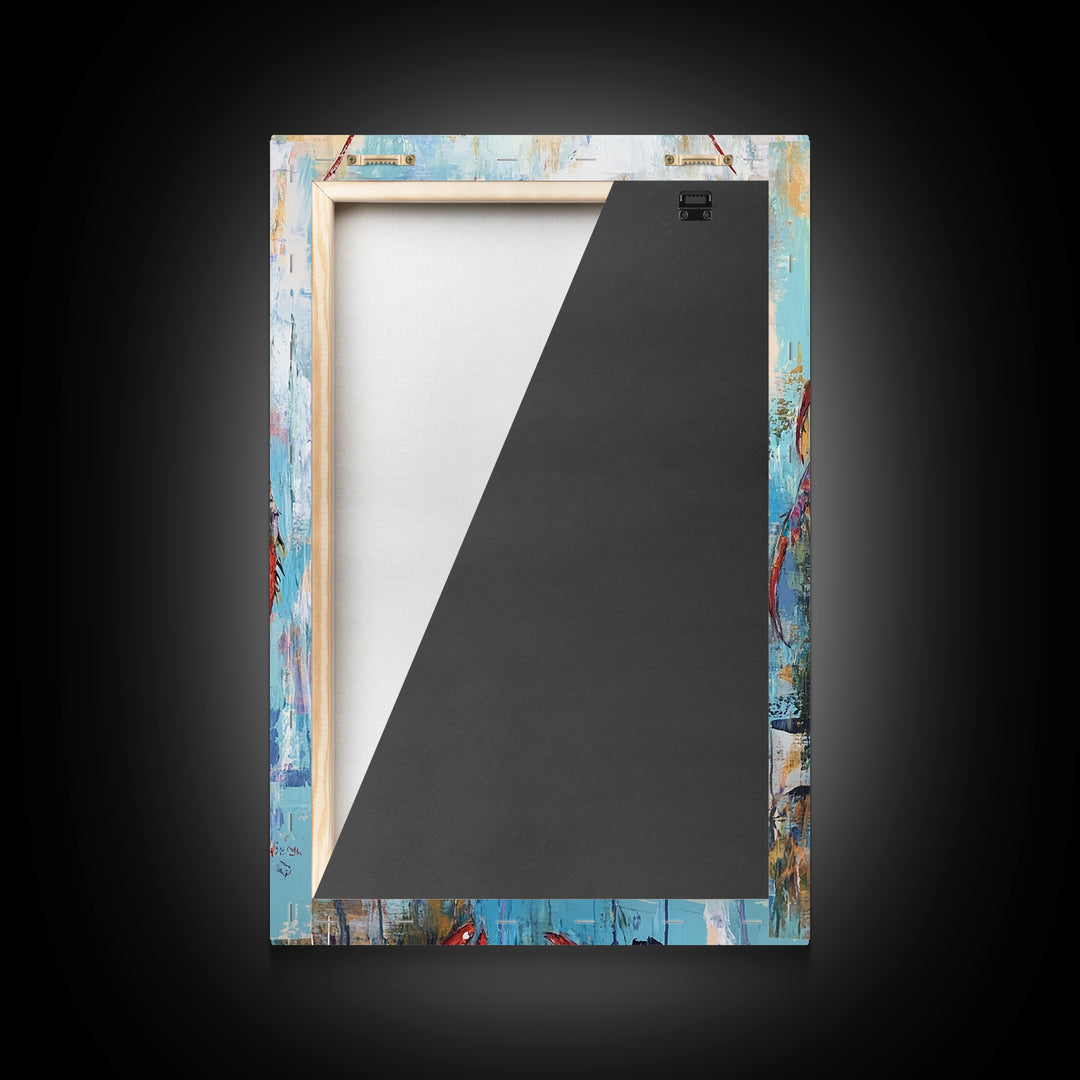 crayfish painting, rustic wall art, framed canvas print, nautical decor, seafood kitchen art, Maine oil painting, farmhouse art