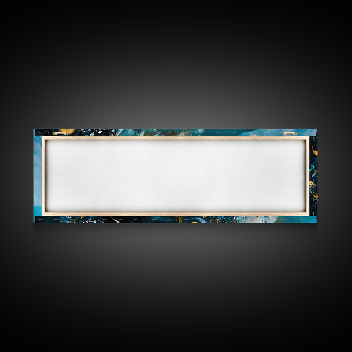 Abstract Cosmic Eye Painting, Modern Celestial Art, Blue and Gold Surreal Wall Decor, Unique Living Room, Framed Canvas Print