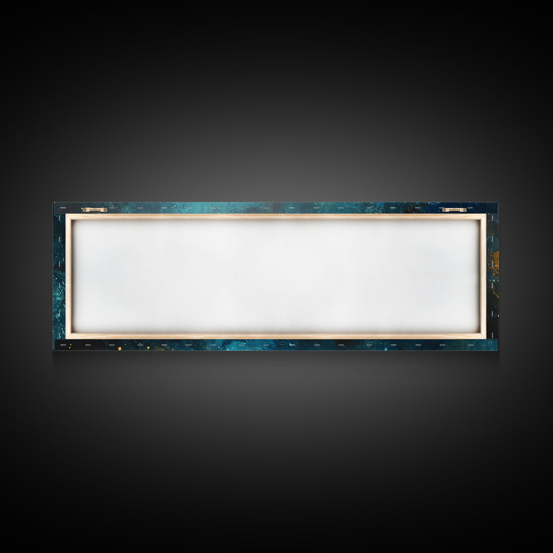 Cosmic Fishing Line Canvas Print Abstract Space Wall Art Gold and Blue Modern Artwork Celestial Decor Living Room Framed Art