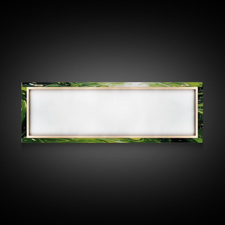 Abstract Green Swirl Painting, Modern Contemporary Wall Art, Nature Inspired Water Reflection, Trendy Office, Framed Canvas Print