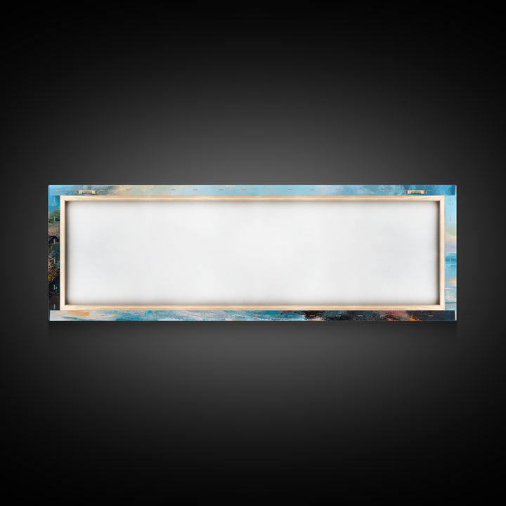 Rocky Ocean Shoreline Framed Canvas Print, Textured Seascape Painting, Beach House Wall Art, Coastal Living Room Decor, Wave Artwork