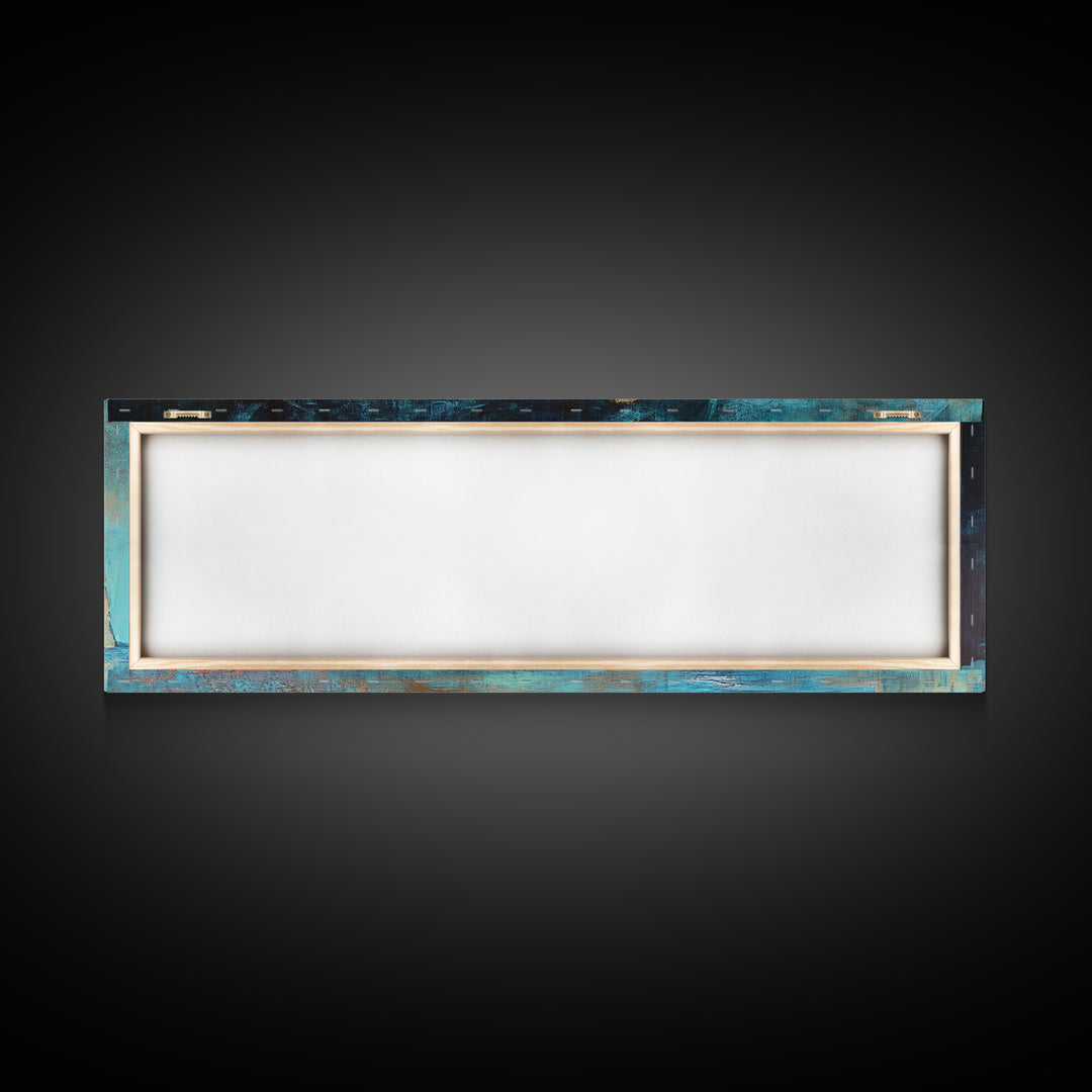 Ancient Ruins Canvas Print Rustic Landscape Wall Art, Mediterranean Decor, Boho Earthy Art, Dark Blue and Orange, Living Room Artwork