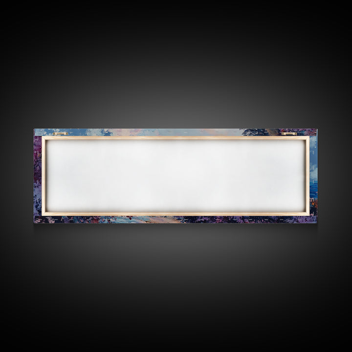 Rocky Shoreline Framed Canvas Print Vibrant Coastal Wall Art, Textured Ocean Scene, Sunset Beach Painting, Modern Boho Decor