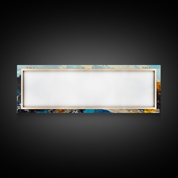 Crater Lake Landscape Framed Canvas Print Majestic Mountain Wall Art, Textured Impasto Painting, Nature Inspired Living Room Decor