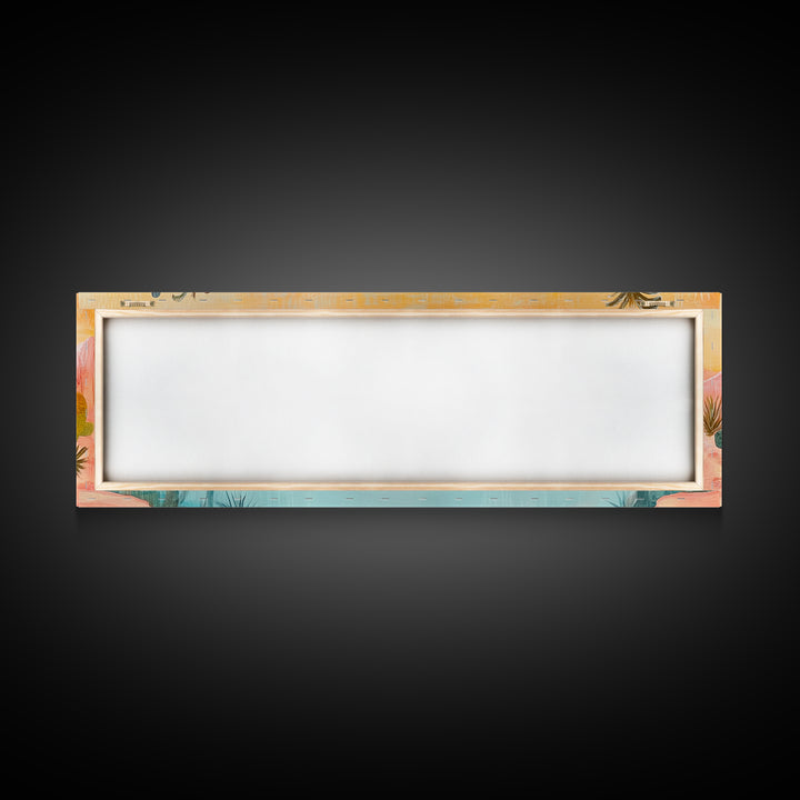 Desert Oasis Landscape Wall Art, Cactus and Palm Trees Painting, Boho Sunset Artwork, Southwest Home Decor, Warm Pink Art