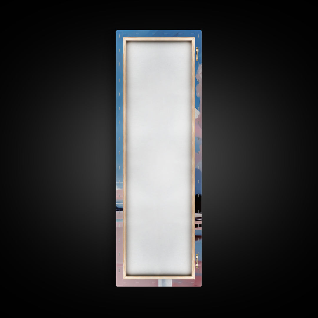 Cloud Reflection, Pink Sky, Blue Horizon, Framed Canvas Print, Minimalist Wall Art, Modern Decor, Living Room Art, Nature Print