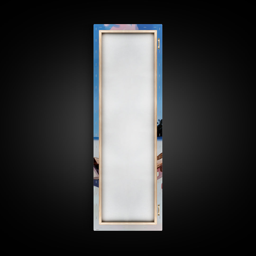 Bonfire Glow, Beach Campfire, Pink Flame Art, Framed Canvas Print, Coastal Decor, Warm Aesthetic, Living Room or Bedroom Wall Art