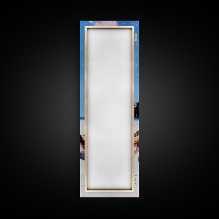 Bonfire Glow, Beach Campfire, Pink Flame Art, Framed Canvas Print, Coastal Decor, Warm Aesthetic, Living Room or Bedroom Wall Art