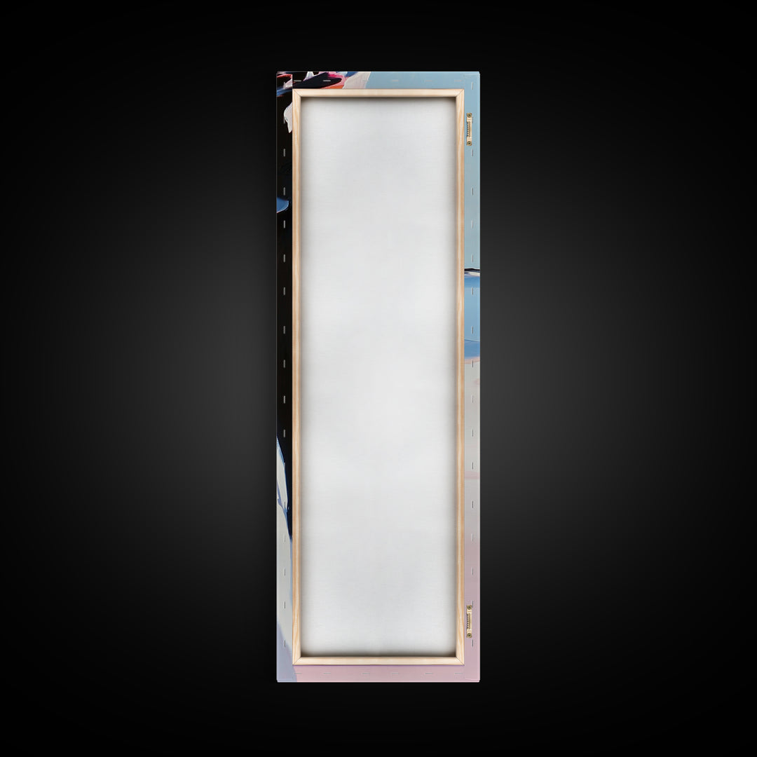 Cliffside Beach, Ocean View, Tranquil Seascape, Modern Coastal Decor, Nature-Inspired Art, Sunset Glow, Framed Canvas Print