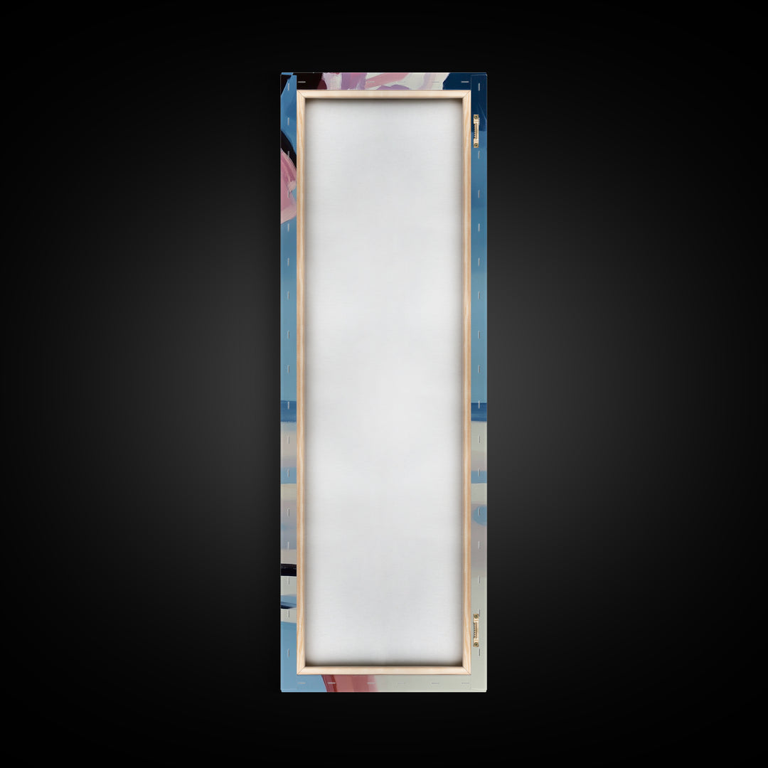 Barefoot Beach Walk, Pink Dress, Coastal Elegance, Framed Canvas Print, Summer Art, Bedroom or Entryway Decor, Relaxing Aesthetic