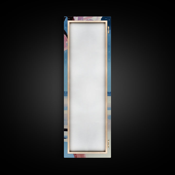 Barefoot Beach Walk, Pink Dress, Coastal Elegance, Framed Canvas Print, Summer Art, Bedroom or Entryway Decor, Relaxing Aesthetic