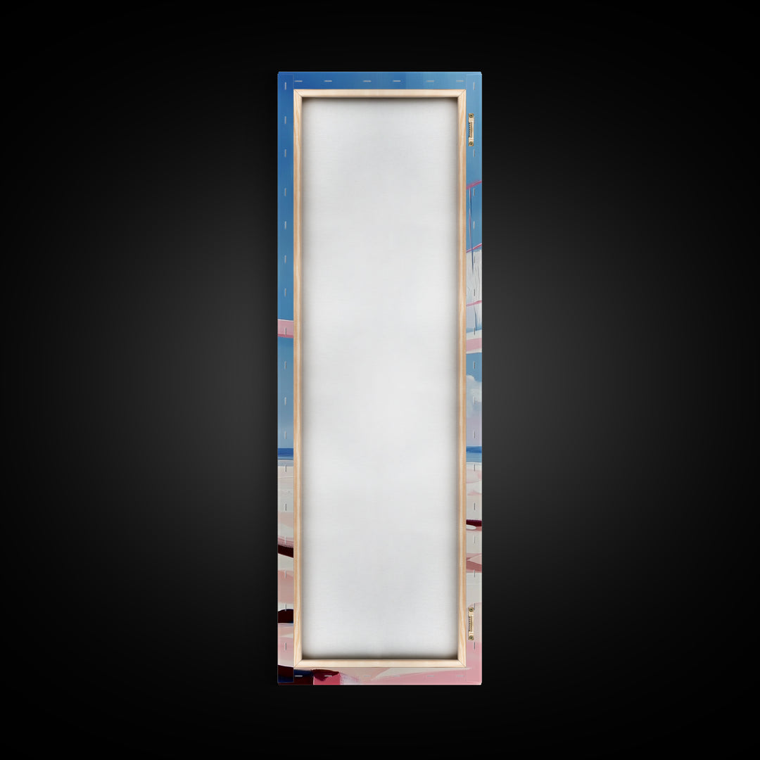 Beach Volleyball Net, Summer Fun, Pink Aesthetic, Framed Canvas Print, Modern Minimalist, Coastal Sports, Vacation Home Wall Art