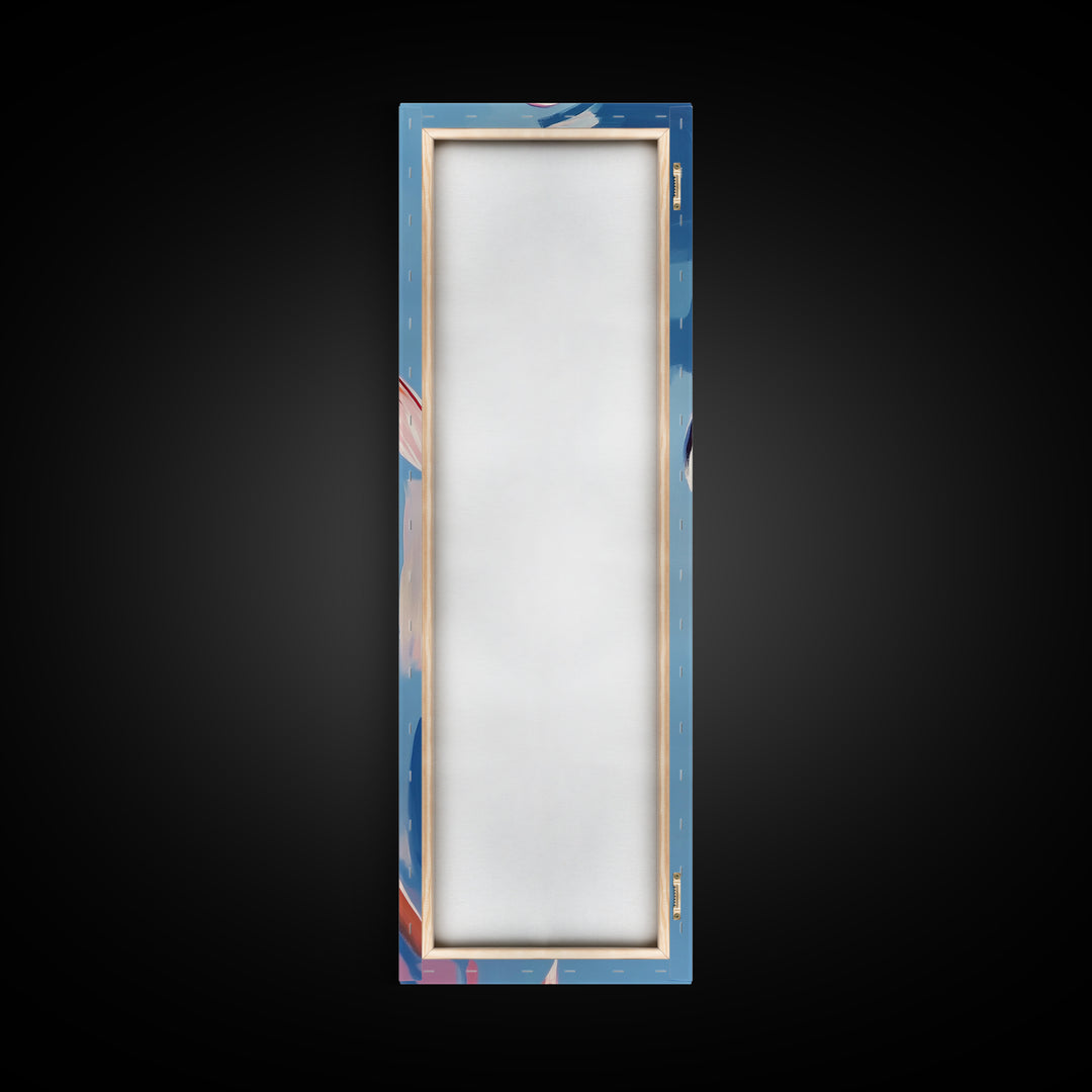 Abstract Fish, Coastal Art, Ocean Life Painting, Framed Canvas Print, Minimalist Marine Decor, Blue and Pink Aesthetic, Beach House Art