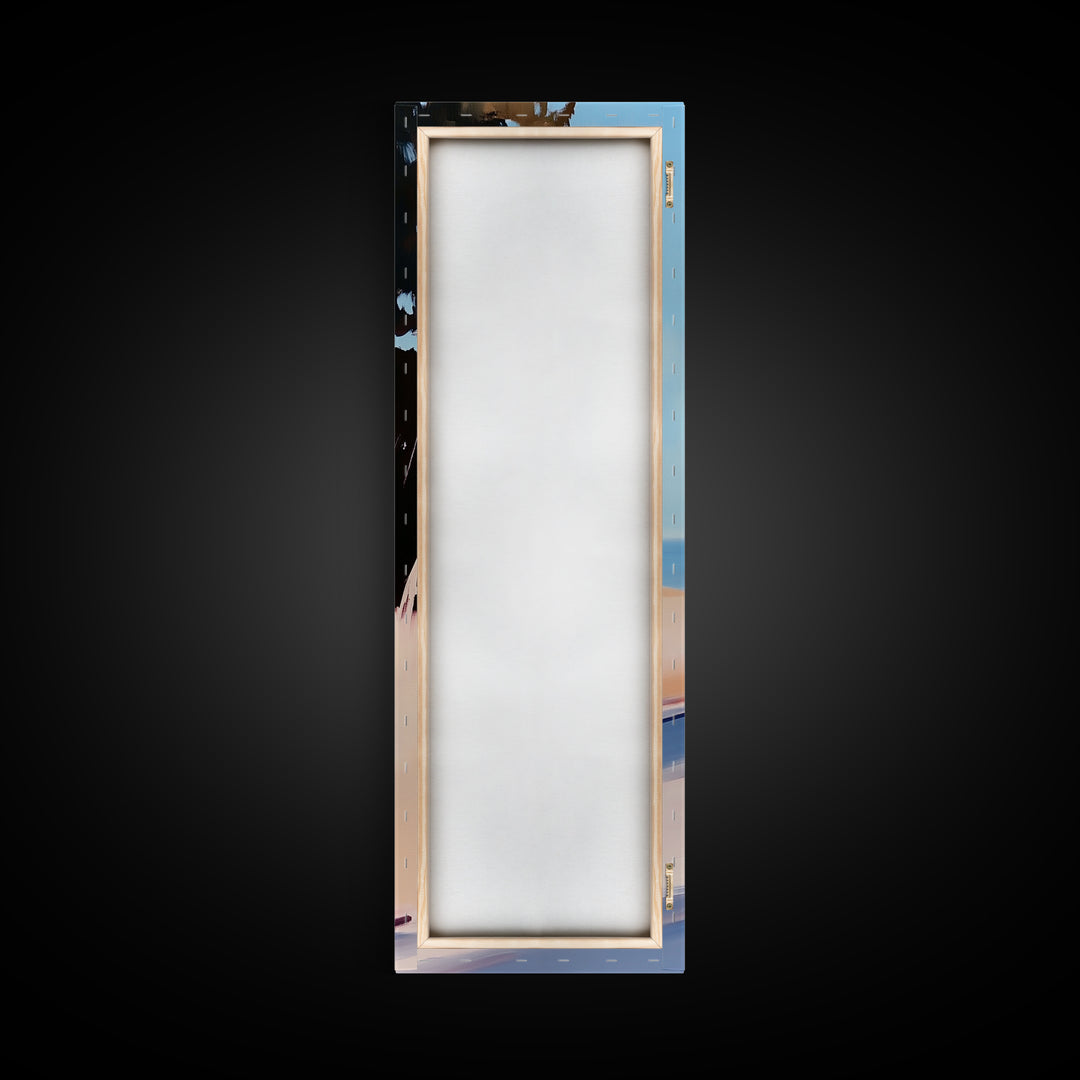 Coastal Serenity, Sunlit Landscape Art, Beachside Tranquility, Nature Inspired, Peaceful Horizon, Warm Aesthetic, Living Room Canvas Print