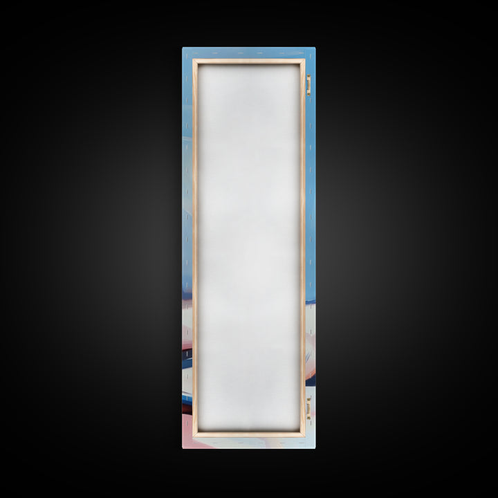 Perfume Bottle, Glass Art, Minimalist, Blue, White, Pink, Fashion, Beauty, Elegant, Living Room, Framed Canvas Print