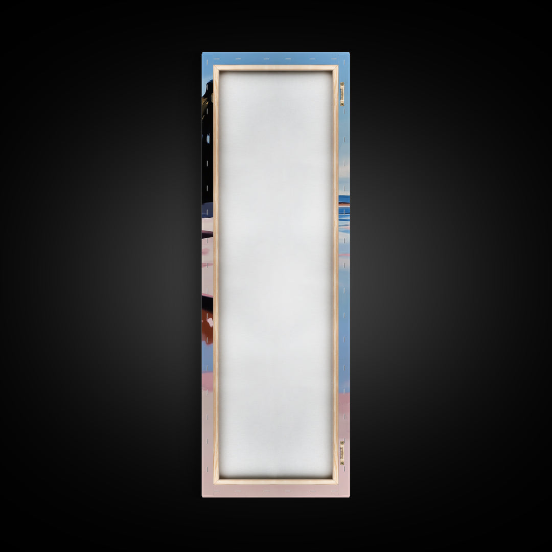 Rock Formation, Coastal Reflection, Ocean Landscape, Soft Pastel Seascape, Modern Boho Art, Nature Inspired Framed Canvas Print, Zen Decor