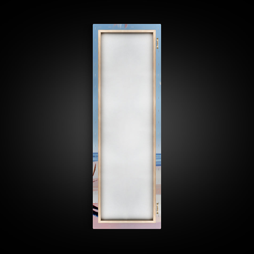 Abstract Plant, Coastal Art, Minimalist Painting, Canvas Print, Beach Inspired, Blue and Pink Decor, Modern Home Accent, Tranquil Design