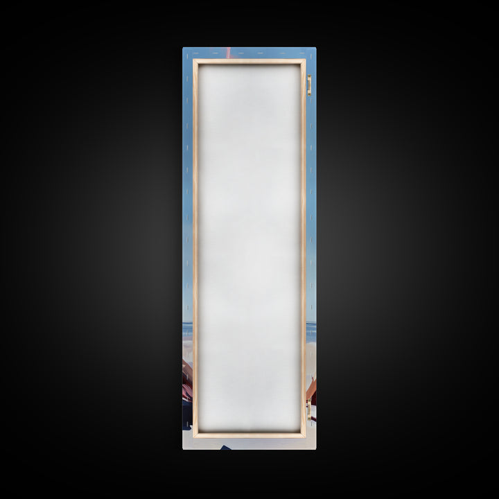 Beach Campfire, warm fall decor, rustic wilderness art, outdoor adventure painting, cozy cabin vibes, framed canvas print