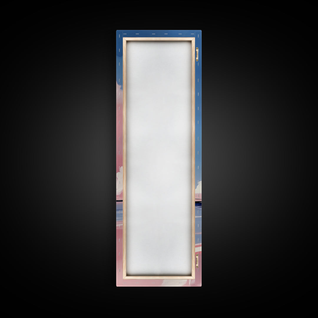 Dreamy Sky, Cotton Candy Clouds, Tranquil Seascape, Framed Canvas Print, Soft Pastel Art, Minimalist Ocean Decor, Bedroom Wall Art