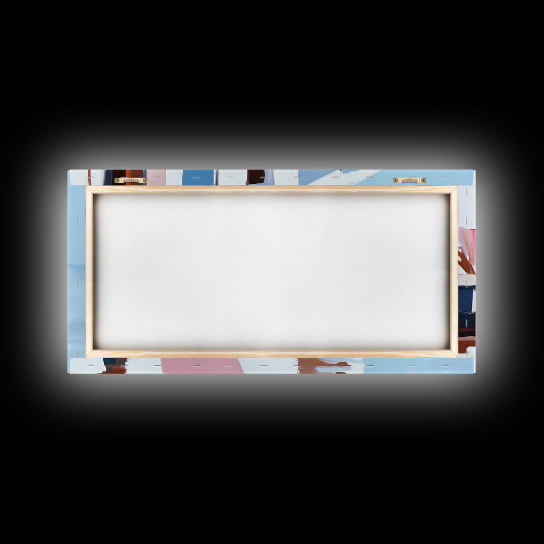 Docked Boats, Nautical Coastal Art, Mediterranean Harbor Scene, Framed Canvas Print, Beach House Wall Decor, Nautical Home Art