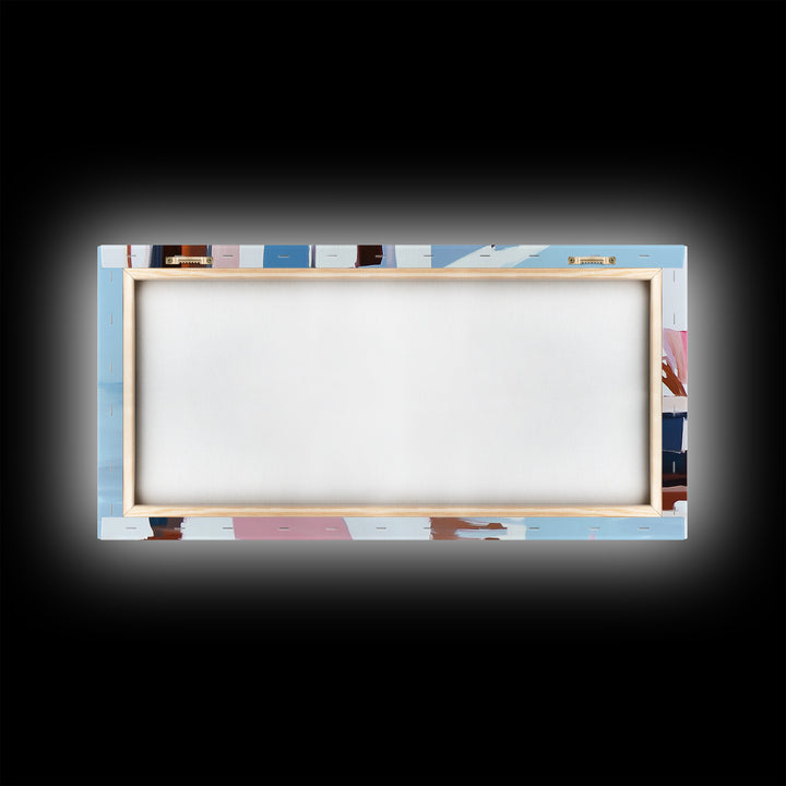 Docked Boats, Nautical Coastal Art, Mediterranean Harbor Scene, Framed Canvas Print, Beach House Wall Decor, Nautical Home Art