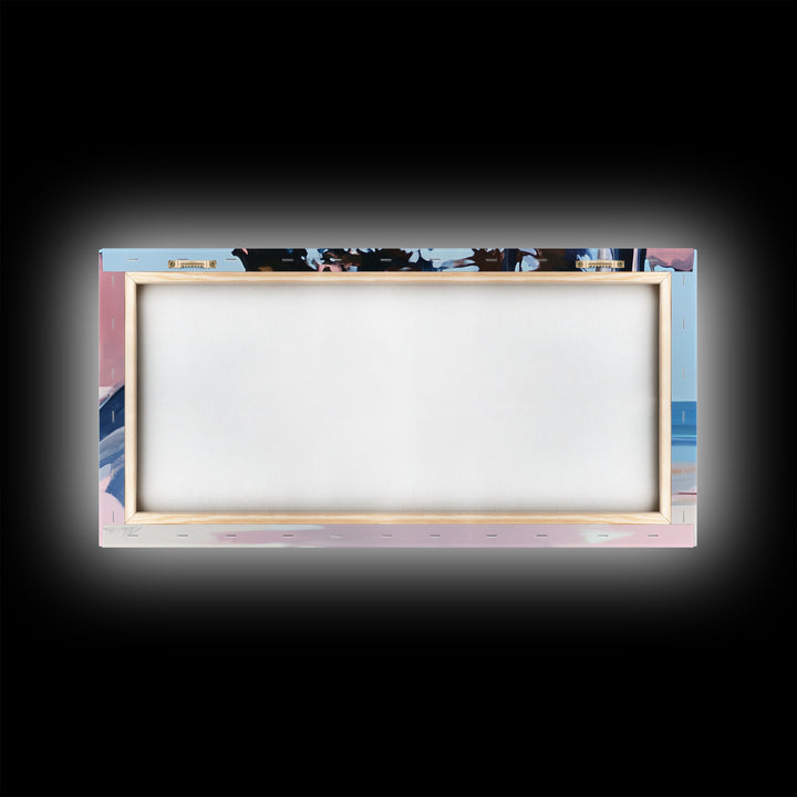 Beach Cliffs, Ocean Landscape, Coastal Art, Modern Wall Decor, Living Room Art, Framed Canvas Print, Minimalist Seascape, Pastel Artwork