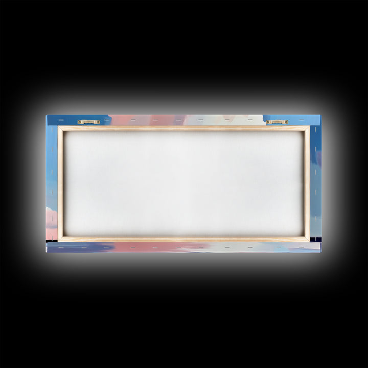 Sunset Glow, Cloud Reflections, Pastel Sky, Framed Canvas Print, Beach House Decor, Aesthetic Landscape, Contemporary Art, Serene Home Accent