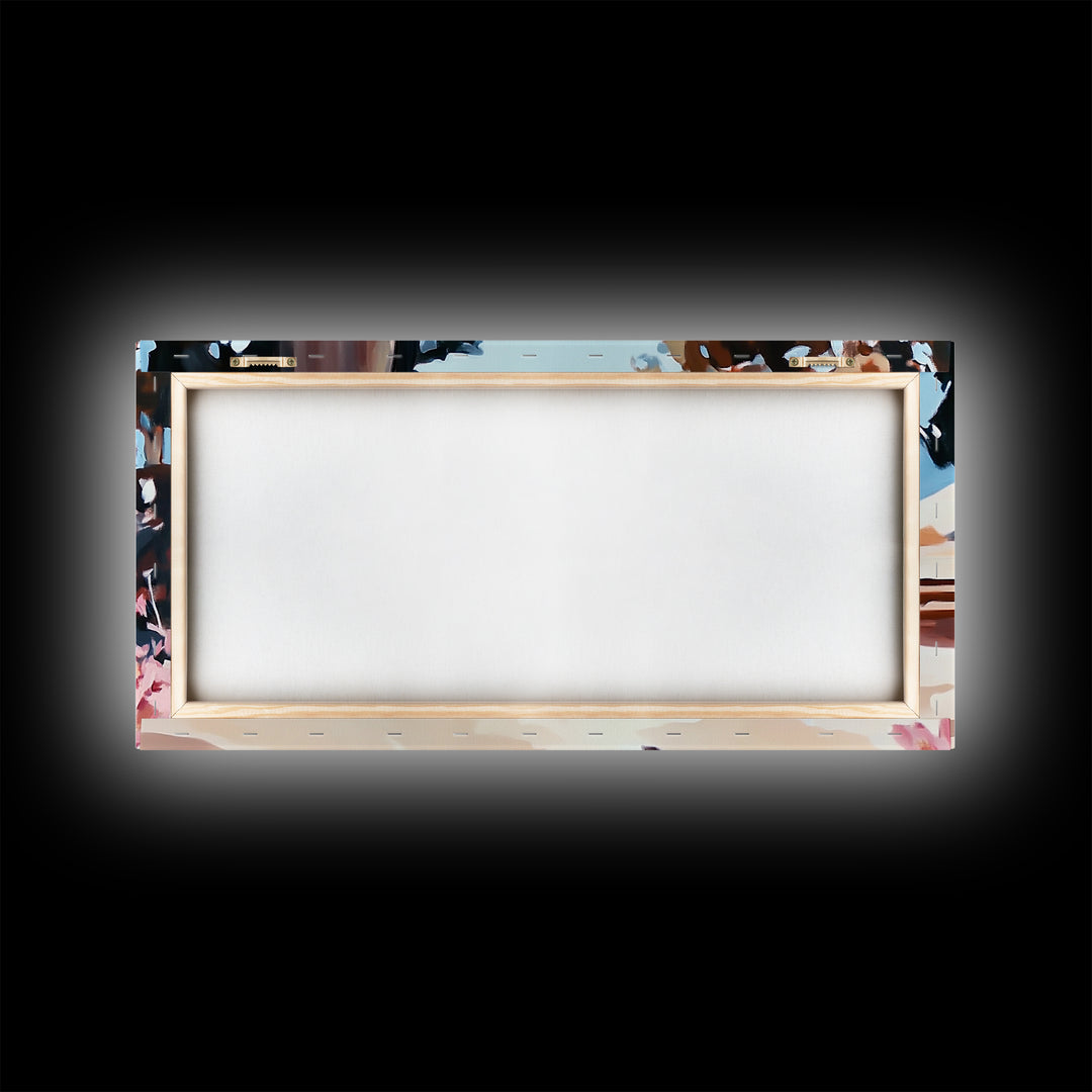 Beach Picnic, Seaside Dining, Summer Wall Art, Framed Canvas Print, Coastal Decor, Relaxing Atmosphere, Kitchen Art, Nautical Aesthetic