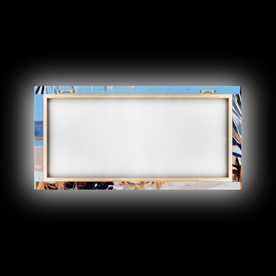 Desert Bloom, Southwest Landscape, Cactus and Flowers, Warm Toned Artwork, Boho Living Room Art, Pink and Blue Painting, Canvas Print