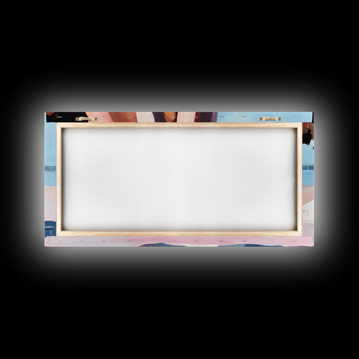 Beach Sitting, Relaxing Moment, Coastal Escape, Soft Pastels, Framed Canvas Print, Boho Art, Bedroom Wall Decor, Modern Minimalist Art