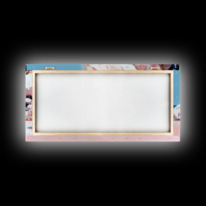 Rocky Beach Scene, Coastal Landscape, Modern Nature Art, Relaxing Seaside View, Framed Canvas Print, Ocean Wall Decor