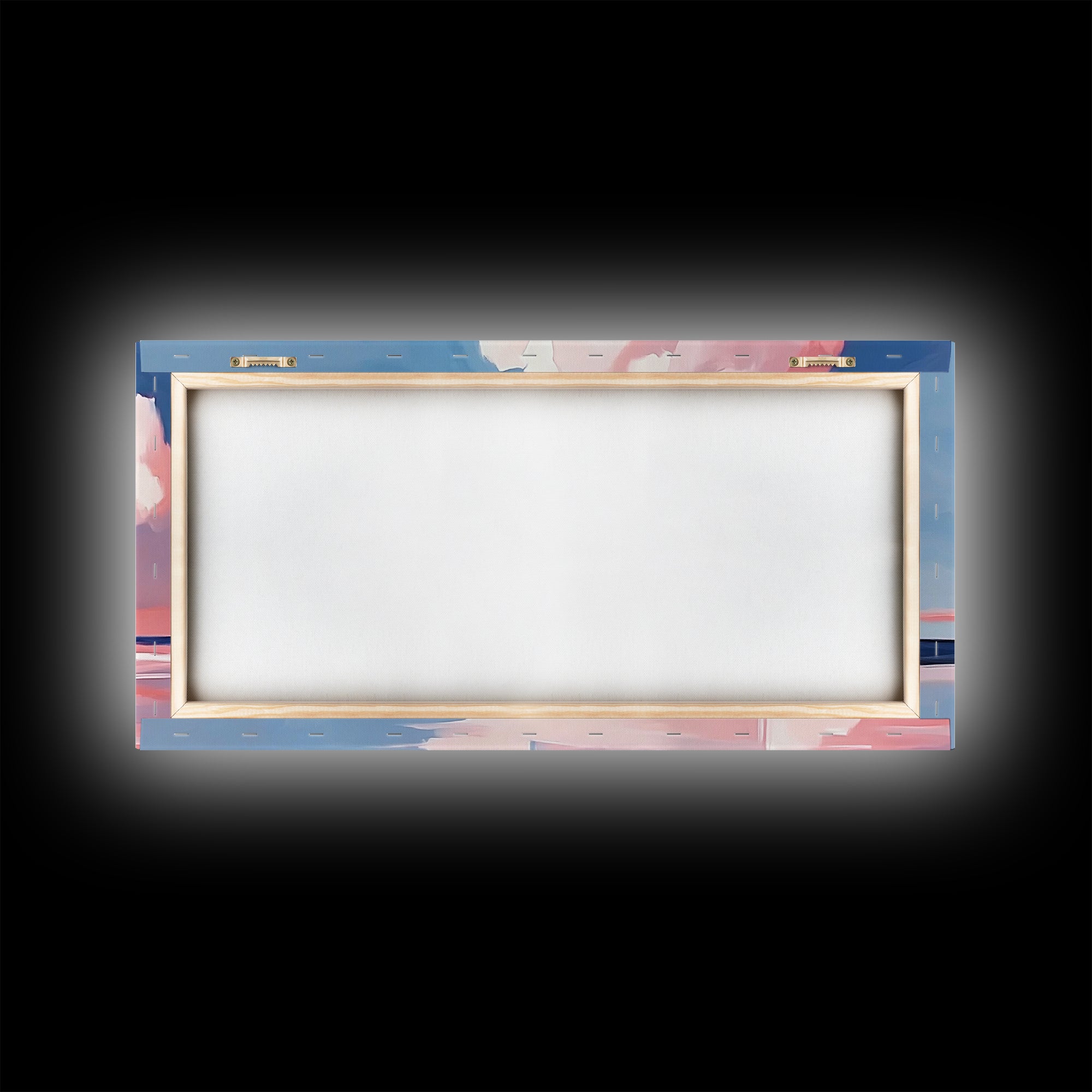 Cloudy Seascape, Pink Horizon, Framed Canvas Print, Coastal Art, Serene Wall Decor, Sunset Painting, Ocean Aesthetic